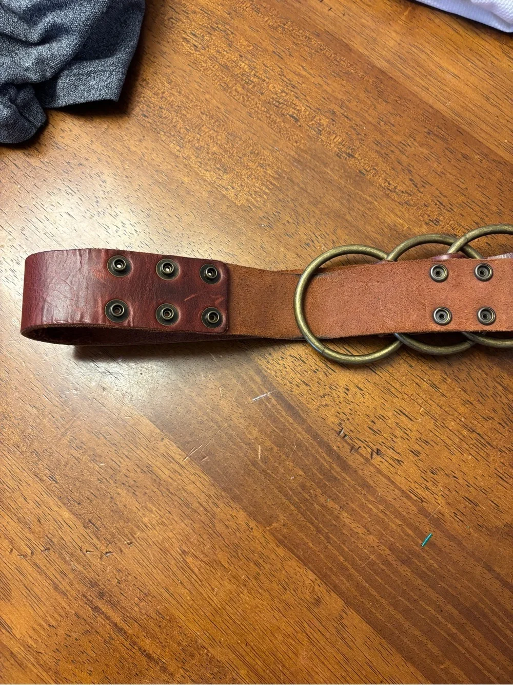 Kim White Women's Brown Leather Belt with Triple Ring Buckle stylish belt